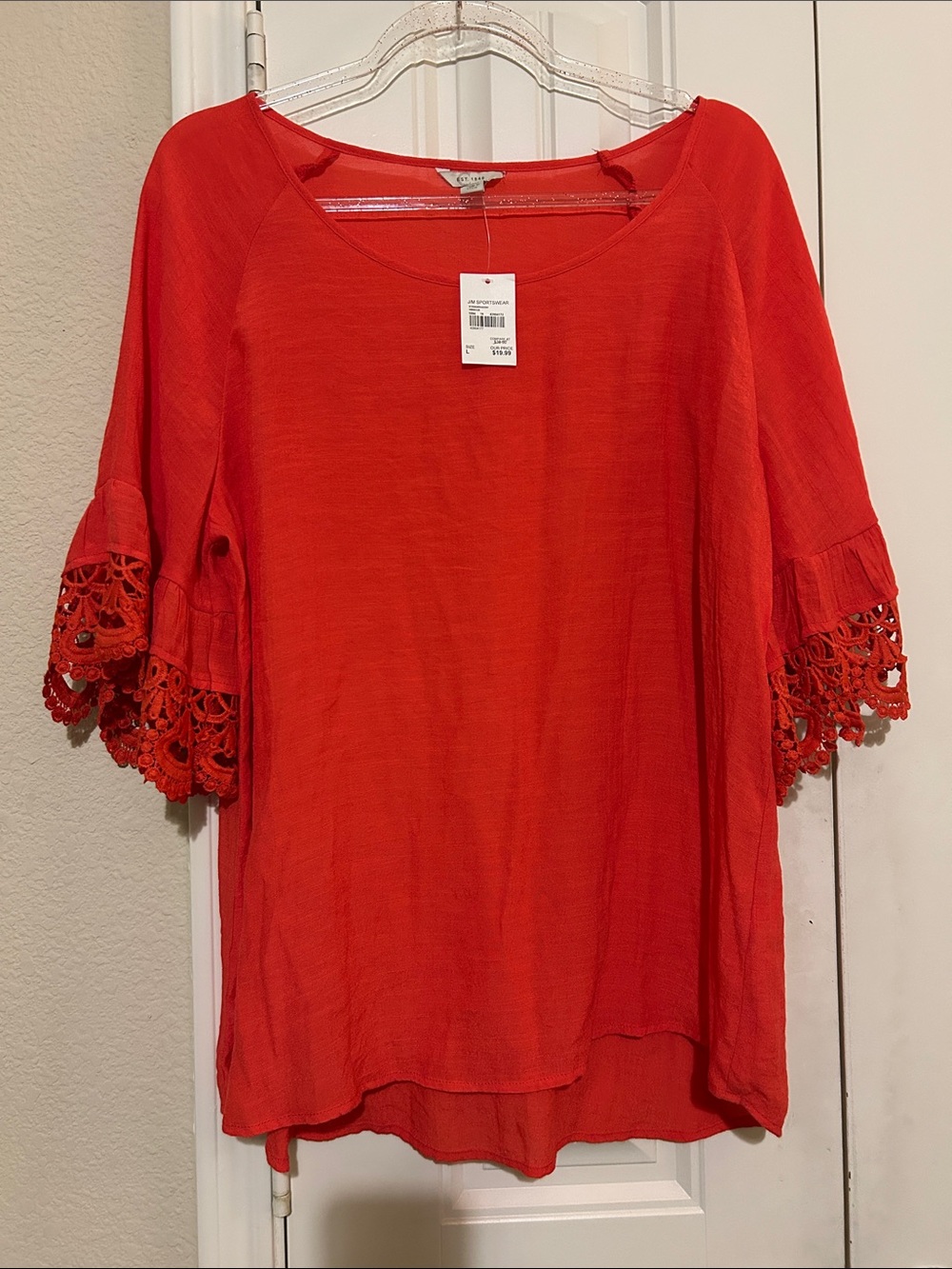 Bright Red Crochet Sleeve Tunic Top